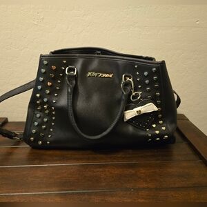 Betsey Johnson Purse, Black with Gold Hearts